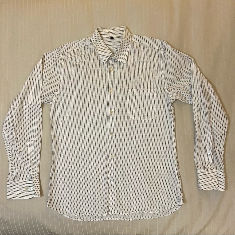 Muji White Casual Button Down Shirt with Textured Fabric sz L